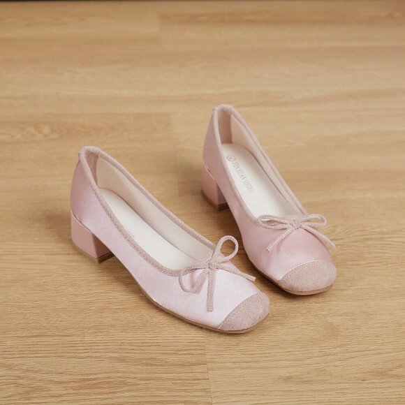 Pink Basics Women's Square Toe Chunky Heel Shoes - Picture 5 of 8